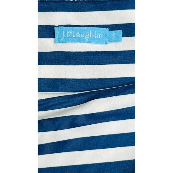 J McLaughlin Nautical Seashells Nicola Tiered Dress Size S Navy White Stripe - Picture 6 of 9